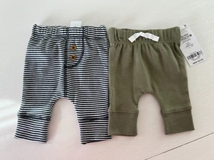 CARTER'S 2 Pack BABY BOYS PANTS  PREEMIE GREEN ~ BLUE AND WHITE NWT - Picture 1 of 5