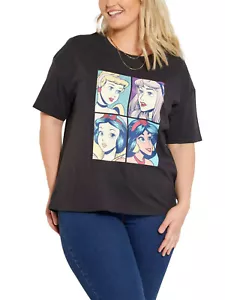 Ladies Disney Princess T-shirt Black Sizes 16-26 Jasmine, Snow White, Cinderella - Picture 1 of 3