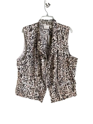 Chico's 4 Chaleco Beige Estampado Animal Frente Abierto Sin Mangas Bolsillos con Cremallera NUEVO XXL Foto 1 de 4