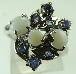 Ring with Australian Opal & Sapphires Sterling Silver Statement Wedding Bridal - Picture 1 of 2