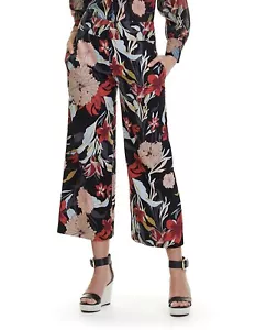 Country Road Pants Size 14 Black Floral Print Linen Cotton Wide Leg Cropped - Bild 1 von 14