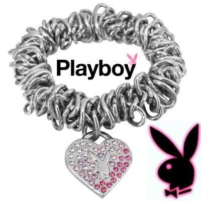 50th ANNIVERSARY Playboy Bracelet Heart Charm Bunny Pink CZ Play Boy y2k NOS NWT - Image 1 of 4