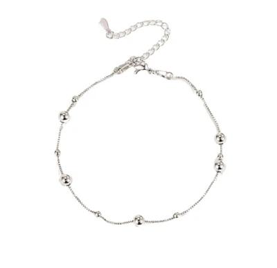 Pulsera tobillera con cuentas de cadena tono plata fino simple para mujer joyería regalo F16 Foto 1 de 4