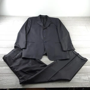 Traje Completo Armani Collezioni Para Hombre 44L 36W Rayas Negras 2 Piezas Hecho en Italia - Imagen 1 de 21