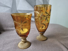 2 Teelichthalter Kelch Glas Gelb 21 & 26 cm