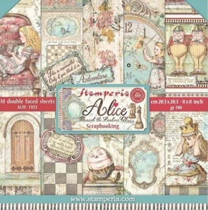 Papel de doble cara Stamperia ALICE THROUGH THE LOOKING GLASS 8"" X 8"" 10 HOJAS - Imagen 1 de 12