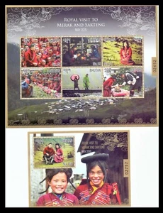 080. BHUTAN 2015 STAMP M/S + S/S ROYAL VISIT TO MERAK & SAKTENG. MNH - Picture 1 of 1