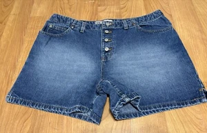 Pantaloncini corti vintage anni 90 sbiaditi gloria donna 14 bottoni mosca lavaggio medio denim Y2K - Foto 1 di 10