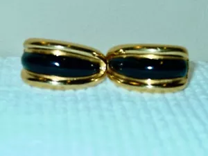 Vintage große (1,25 Zoll) schwarze Emaille & goldfarbene Johannes Clip Ohrringe - Bild 1 von 3