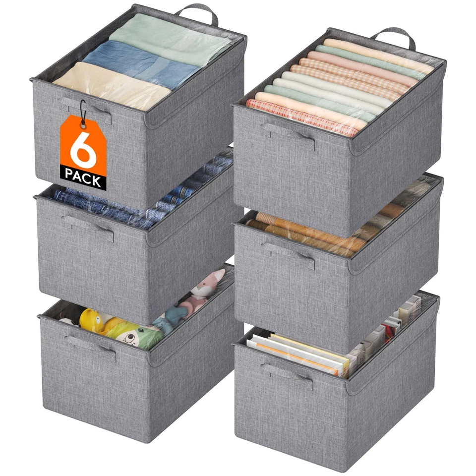 Cajas de almacenamiento de tela Lifewit 6 piezas, contenedores de almacenamiento apilables con tapas transparentes Foto 1 de 4
