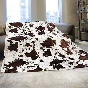 Brown Cow Print Blanket Plush Flannel Queen Size Throw Blanket for Bed Soft W...