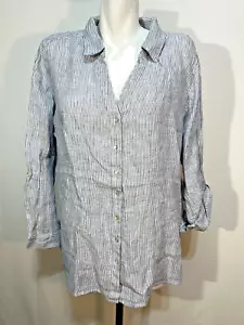 Sigrid Olsen Women Linen Top Blouse Shirt Tunic 2X Blue White Striped New NWT - Picture 1 of 5