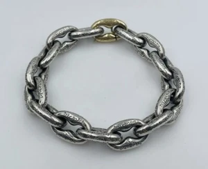 Konstantino HEAVY Sterling Silver Stamped 950 and 18kt Engraved Link Bracelet - Picture 1 of 12