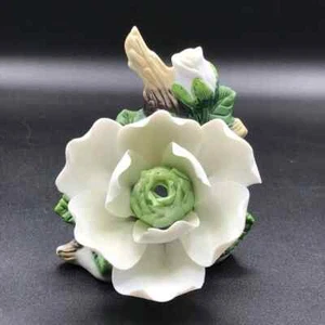 Porcelain Night Light Cover Rose Bud & Leaves White 5 in No Maker Mark - Picture 1 of 9