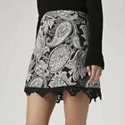 Topshop Black and White Paisley Printed Tapestry Skirt Lace Trim Size 8