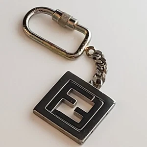 Fendi FF Keychain Key Ring Square Metal Gold Silver Tone - Picture 1 of 4
