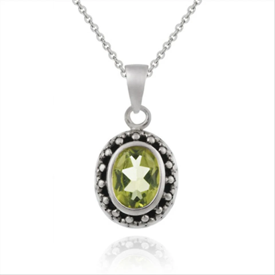 925 Silver Peridot Oval Bali Pendant, 18" - Image 1 of 1