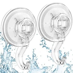 Wreath Suction Cup Hooks Heavy Duty Clear Reusable Shower Towel Hooks 2pc - Picture 1 of 7