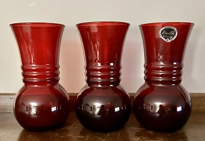 3 - Vintage Anchor Hocking Royal Ruby Ball Bottom Flower Vases - Image 1 of 4