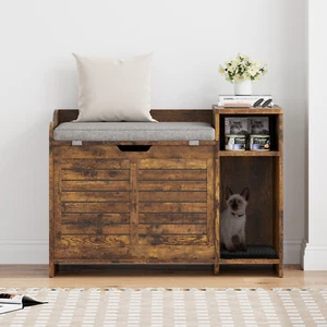Cat Litter Box Enclosure Cat House Litter Box Furniture Hidden with Barn Door - Picture 1 of 6