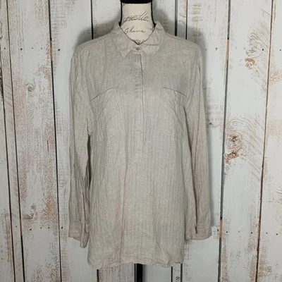 Top túnica Chicos 100 % lino a rayas manga con lengüeta enrollable 3 EE. UU. XL 1/4 botones Lagenlook Foto 1 de 4