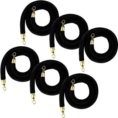 NUOGO 6 Pcs Velvet Stanchion Rope Black Carpet Party Decorations 5ft Crowd Control ...