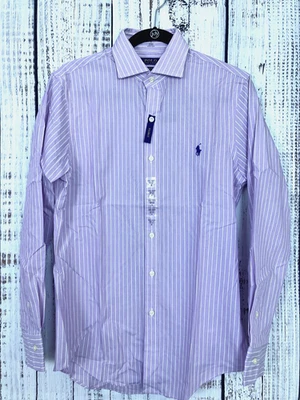 NWT Ralph Lauren Polo Slim Fit Button-Up Dress Shirt, Purple Striped, S - Image 1 of 4