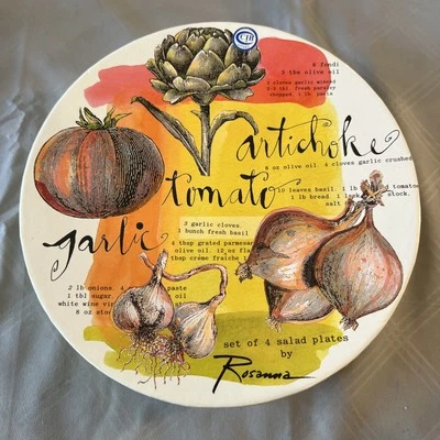 Juego de 4 platos de ensalada Rosanna alcachofa tomate ajo cebolla 8" caja original Foto 1 de 4