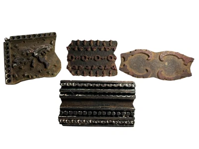 Estampillas en bloque antiguas indias talladas a mano de tela de madera - Juego de 4 Foto 1 de 4
