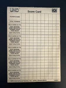 UNO Score Card 1996 Double Sided Vintage Mattel Scoring Pad Made in USA.  1 Pad - Bild 1 von 3