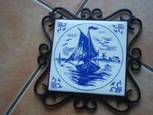 Topfuntersetzer Fliese Kachel blau weiß  15 x15 cm  mit Kunststoffrahmen - Bild 1 von 2