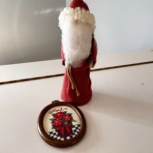 Handmade Santa Figure Hand Crafted  9” And Needlepoint Framed Art - Picture 1 of 11