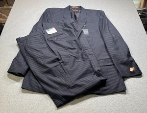 Tasso Elba 2Pcs Mens Suit Jacket 48L Pants 48W Navy Pinstripe 100% Wool NWT - Picture 1 of 19