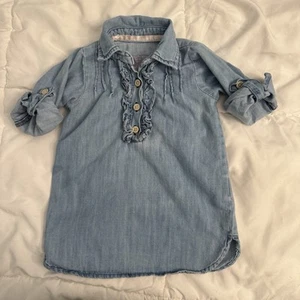 Rufflebutts Denim Dress, Toddler 12-18 M, Long Sleeve Roll Tab - Picture 1 of 7