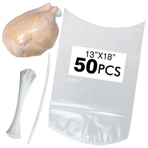 Bolsas retráctiles de aves de corral de 13x18 pulgadas bolsas de carne de pollo con lazos con cremallera 50 piezas - Imagen 1 de 5