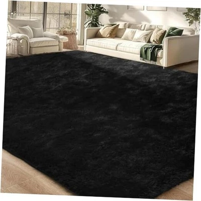  Soft Area Rug for Livingroom Bedroom, Machine Washable 4x6 Black Rugs Fluffy  - Image 1 of 4