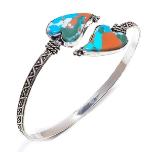 Heart -Mosaic Balloon Turquoise Gemstone 925 Sterling Silver Cuff Bracelet p814 - Picture 1 of 6