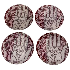Vintage Palmistry Illustrations Glass 5" Dish Plate Set of 4 Halloween Decor Lot - Picture 1 of 10