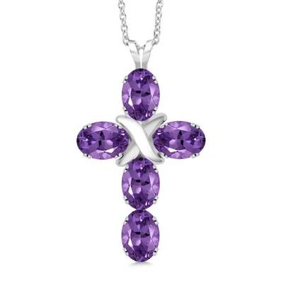 925 Sterling Silver Amethyst Cross Pendant Necklace For Women (2.25 Cttw, Foto 1 de 4