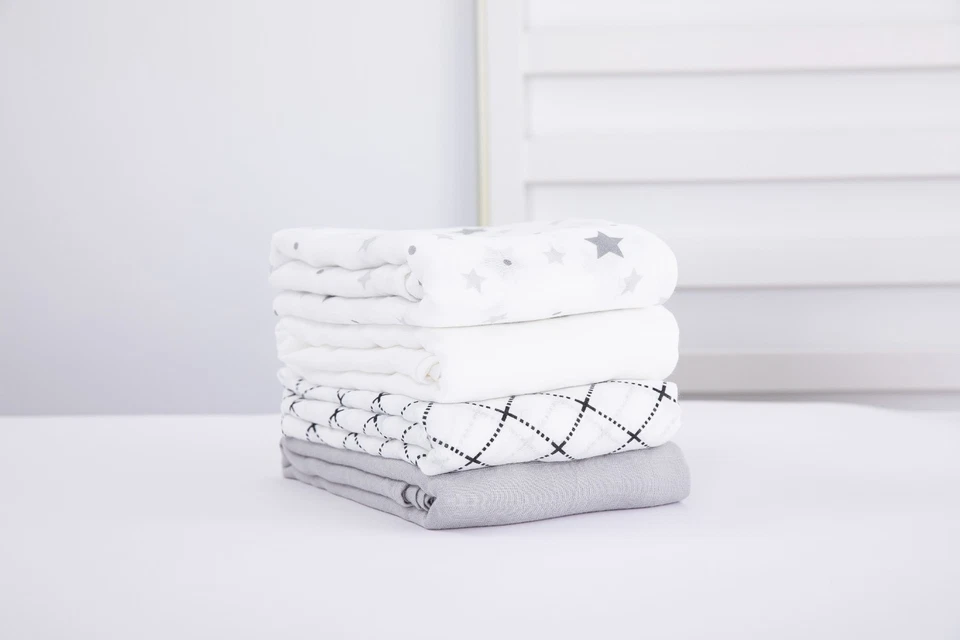 Manta de muselina para bebé 70 % bambú 30 % algodón 4 piezas, 47x47  Foto 1 de 4