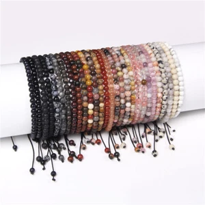 4 mm Naturstein Rund Achat Amethyst Quarz Überfall Seil Armbänder Verstellbar - Bild 1 von 64