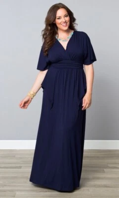 Kiyonna платье 4 X синий инди стиль макси кимоно рукава драпированные похудения - Изображение 1 из 4