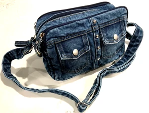 Mujeres Lavado a la Piedra Azul Denim Jeans Bolso de Mano Bolso Bandolera de Hombro - Imagen 1 de 7