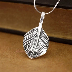 Colgante dije hoja de pluma de plata esterlina 925 A2525 - Imagen 1 de 5