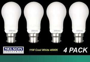 4 x 11W B22 Compact Fluorescent Lamps Globes Bulbs 4000K Cool White CFL Diffused