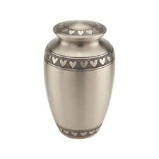 Brass Pewter Heart Engraved Cremation Urn Funeral Burial Jar for Human Ashes