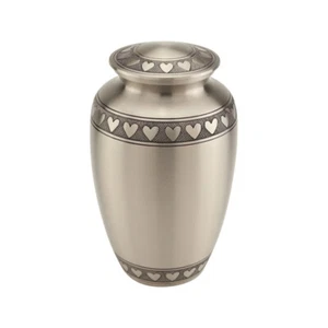 Brass Pewter Heart Engraved Cremation Urn Funeral Burial Jar for Human Ashes - Zdjęcie 1 z 6