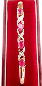 9ct Gold Ruby & Diamond Bangle - Picture 1 of 7