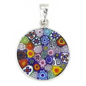 Glas von Venedig kleines Muranoglas Millefiori Anhänger Halskette rund mehrfarbig - Bild 1 von 5