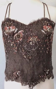**8** Lily Samii sequined beaded lined lace Silk Cami Tank top tunic dress USA - Picture 1 of 7